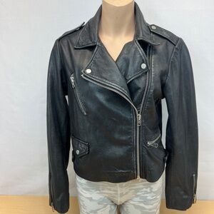 TOPSHOP Black Leather Moto Jacket Size: 10